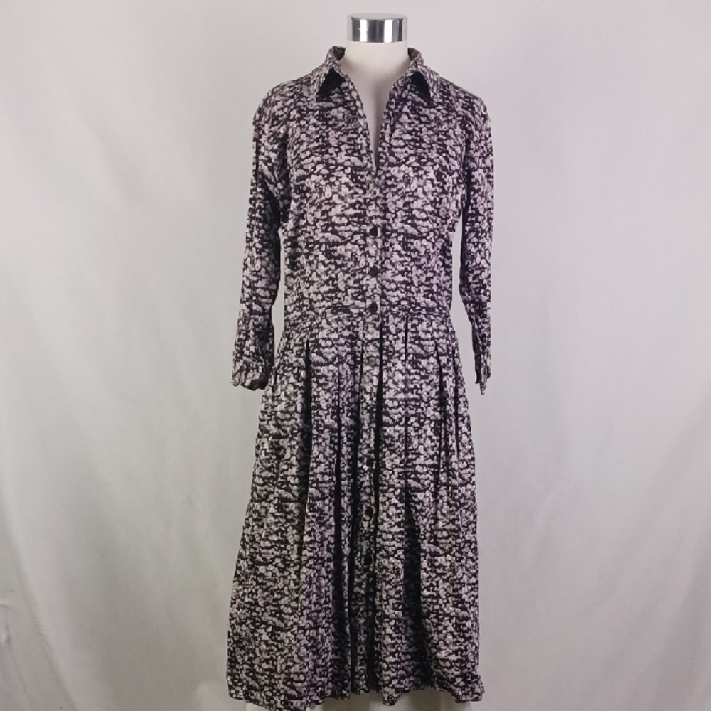 Samantha Sung Gray Print Long Sleeve Shirt Dress.